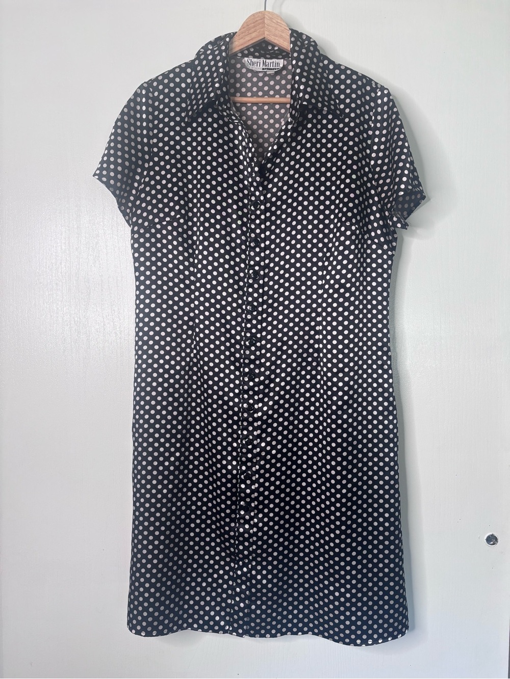 Vintage Sheri Martin Black Polka Dot Shirt Dress